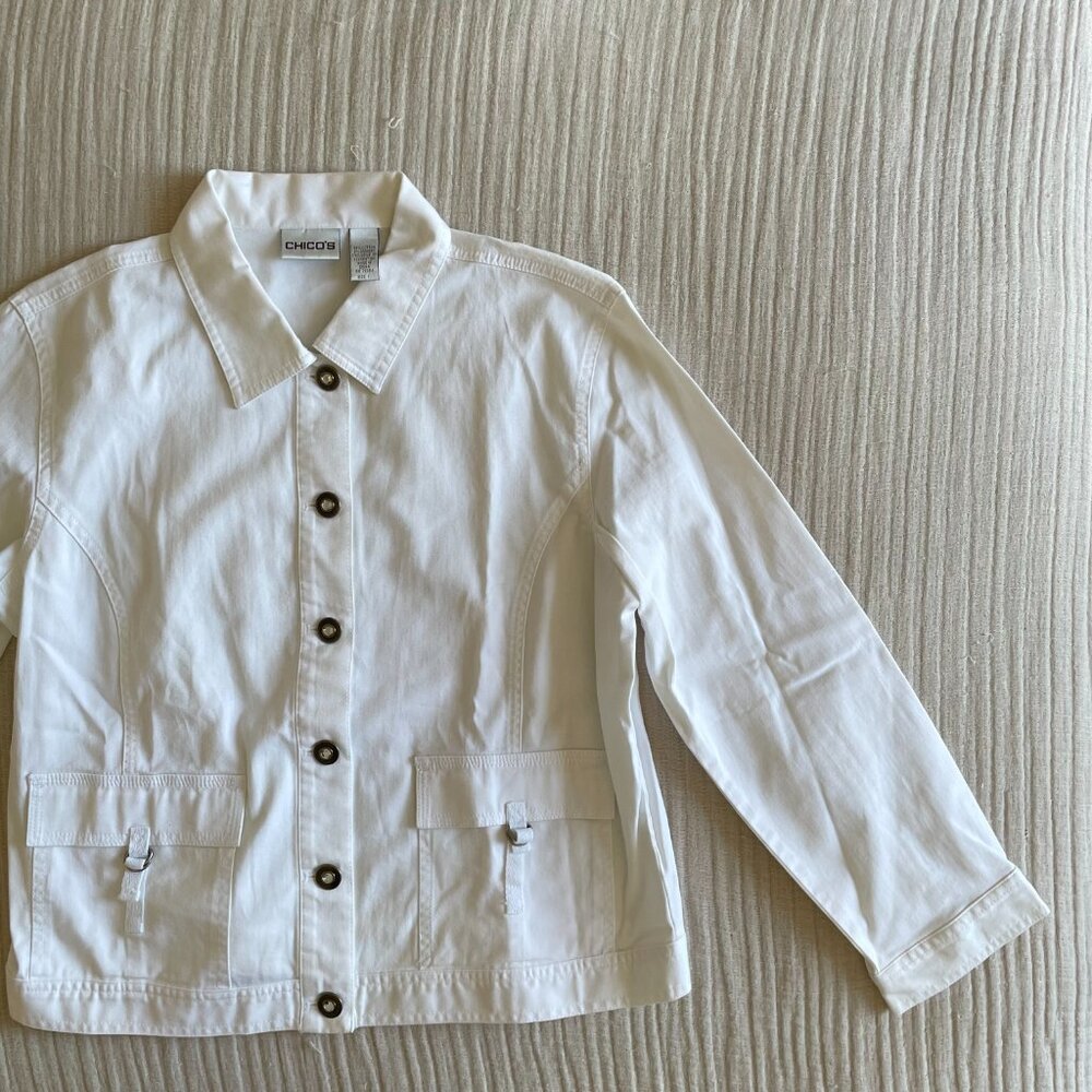 Cotton CHICO'S Button Light Jacket (sz 1 = M) - Picture 7 of 9